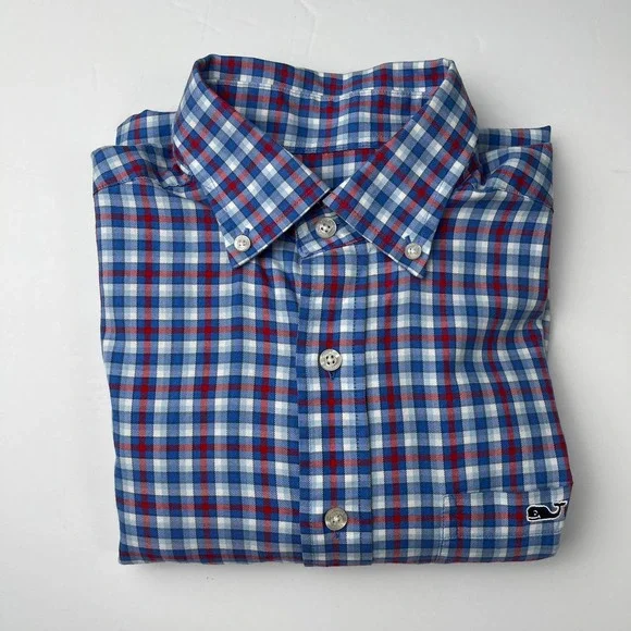 Vineyard Vines Slim Fit Tucker Button Up Shirt Red, White, & Blue Plaid Small - Picture 13 of 14